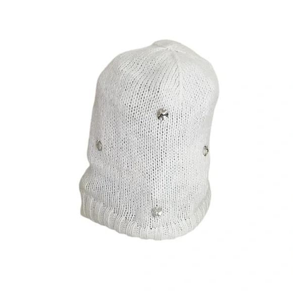 Victoria’s Secret Crystal Rhinestone Off White Knit Beanie Hat, One Size - Picture 3 of 13